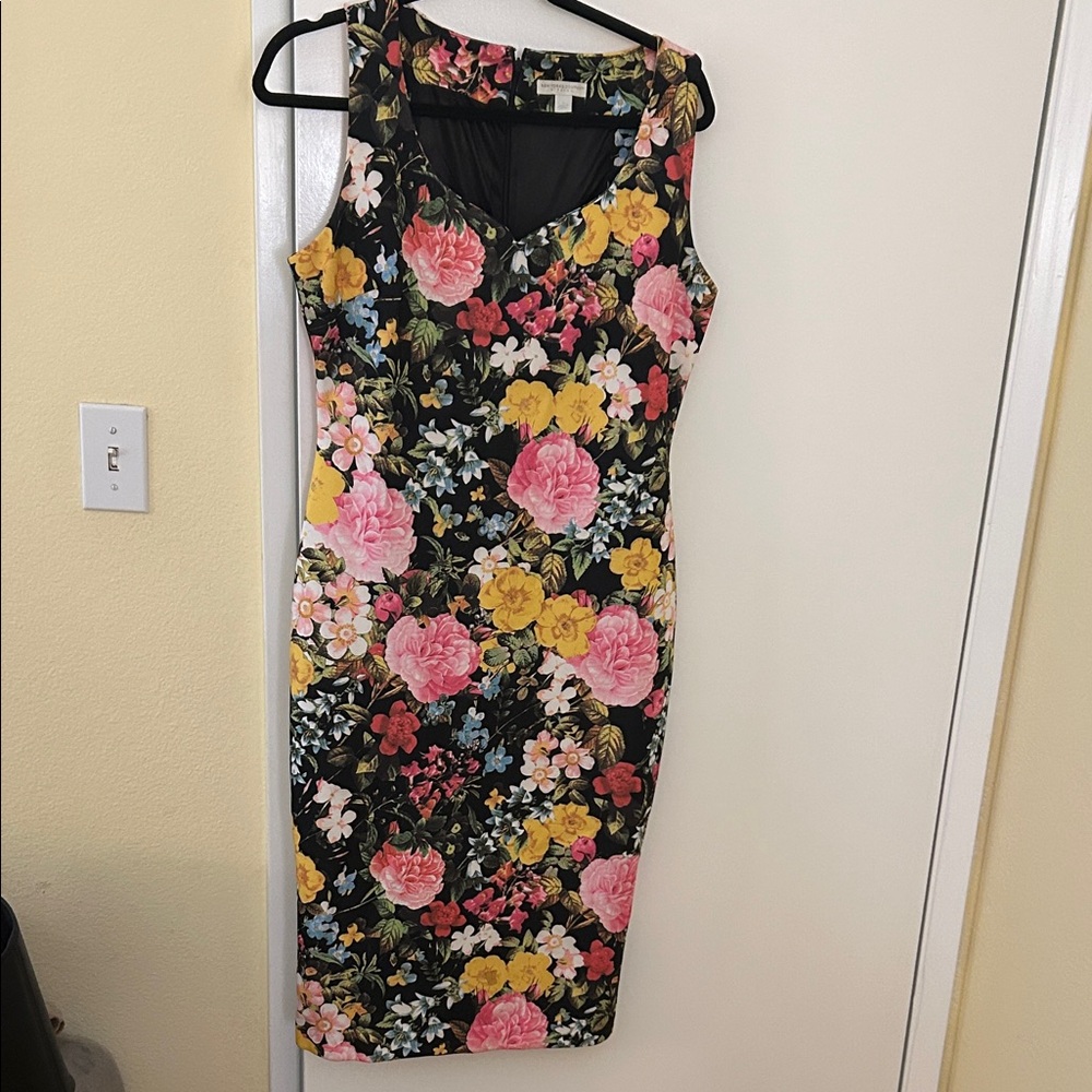 New York & Company Black Floral Midi Dress